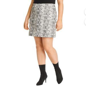 AQUA Plus Size Snake Print Mini Skirt‎ Womens 2X Black Faux Leather Straight NEW